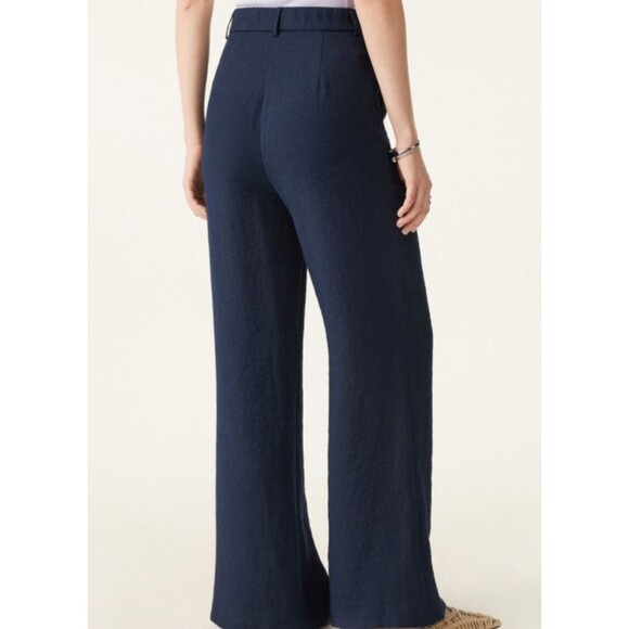 OGL Navy Linen Blend High Waist Side Pocket Flare Pants Size XS - Picture 4 of 9